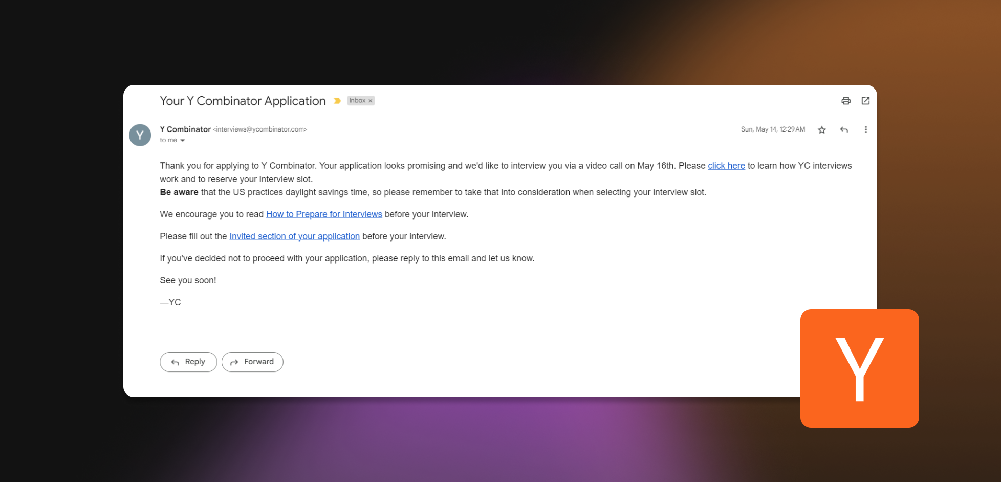 YC Interview Email